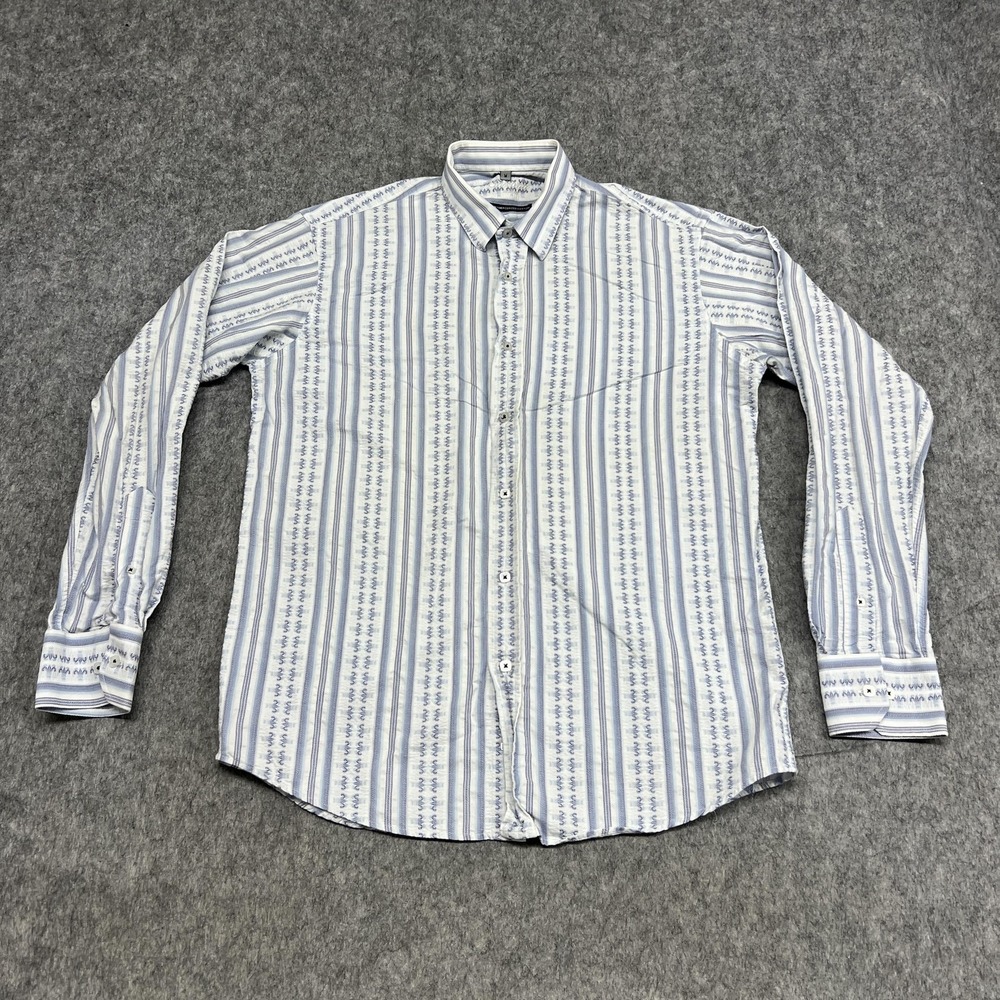 Visconti Uomo Shirt Mens Medium White Blue Striped 2 Ply Mercerized Cotton